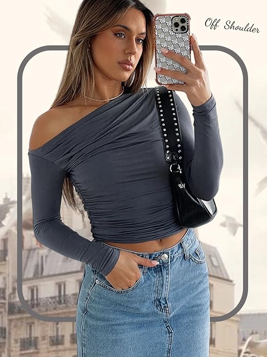 トップス rosarymoon off shoulder tunic Zeagoo Womens Long Sleeve Off The Shoulder Casual Crop Tops Boat